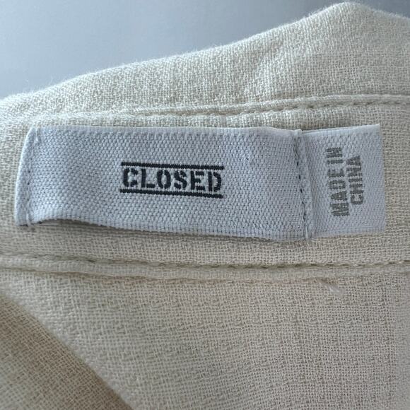 CLOSED Yellow Top Waffle Collared Curved Hem Drop Shoulder Button-Up Size Small - Picture 5 of 7